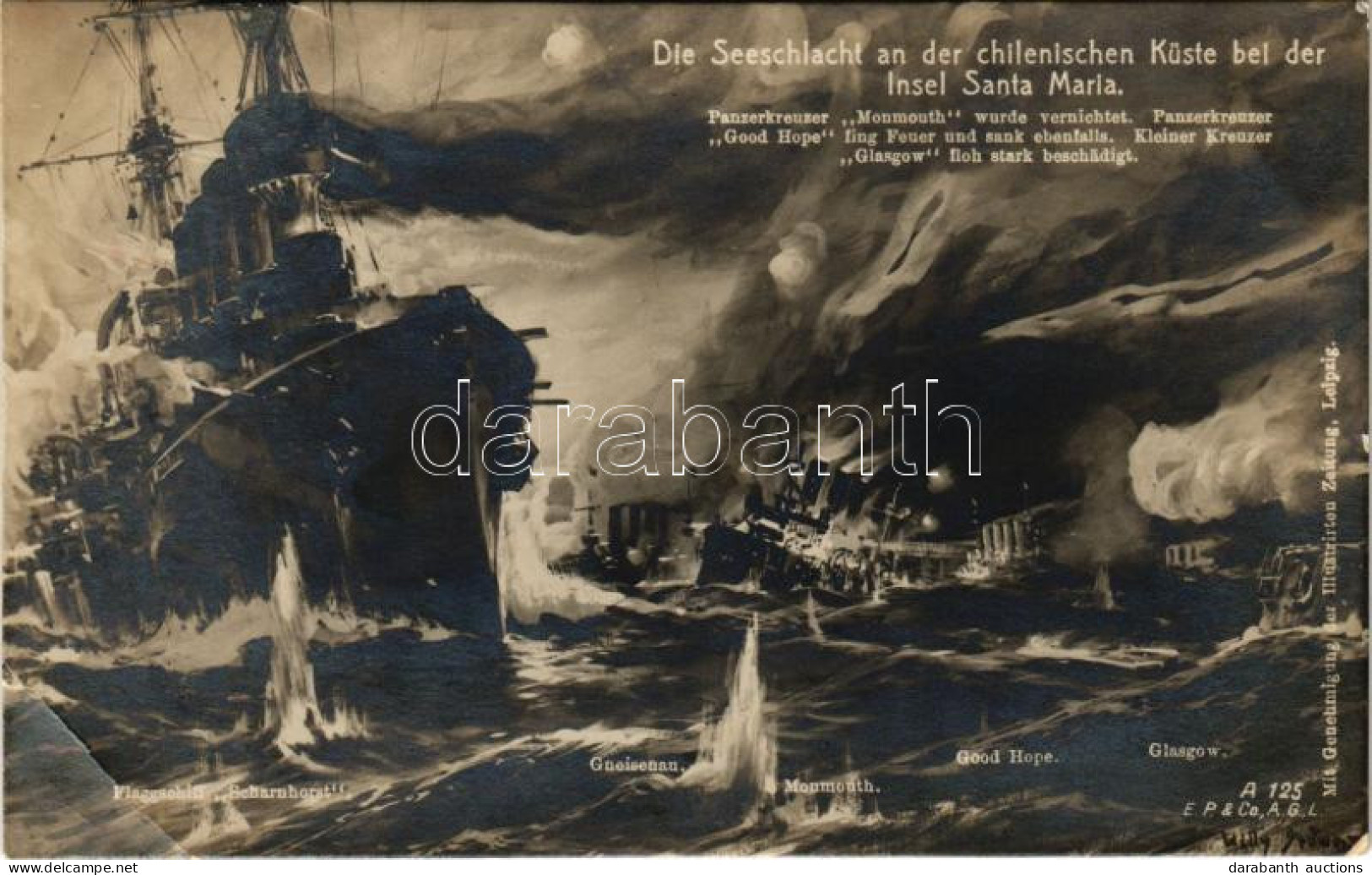 * T3 Die Seeschlacht An Der Chilenischen Küste Bei Der Insel Santa Maria / WWI German Navy (Kaiserliche Marine) Art Post - Unclassified