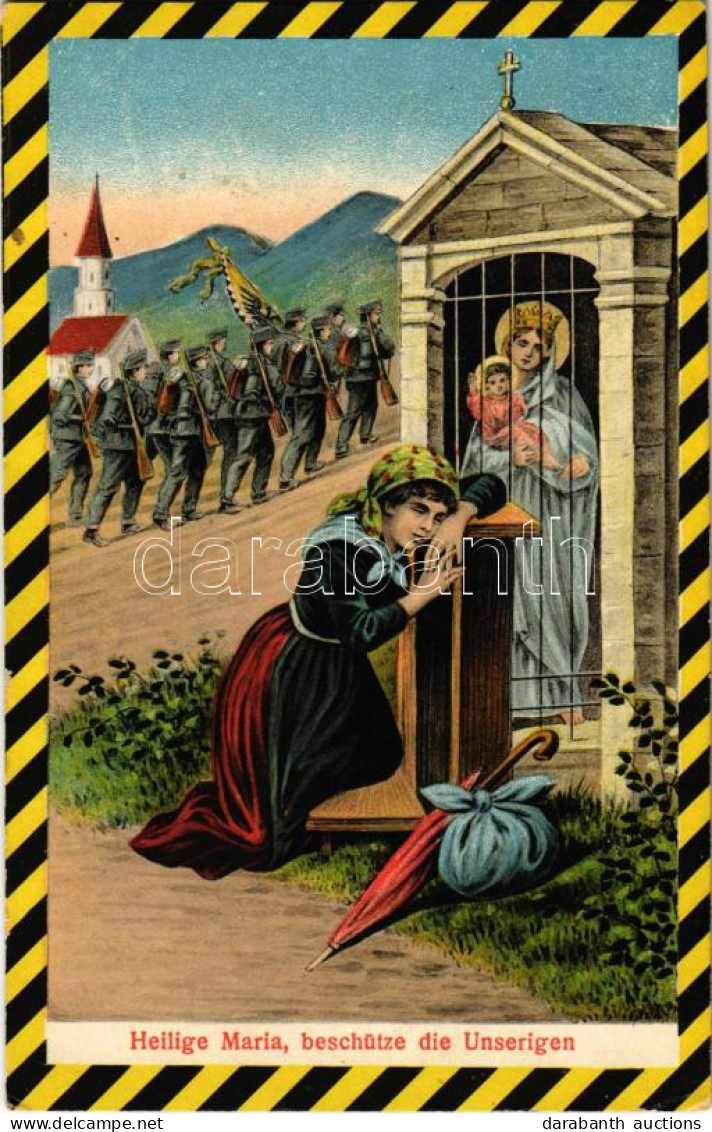 T2/T3 1916 Heilige Maria, Beschütze Die Unserigen / WWI K.u.K. Military Art Postcard, Marching Soldiers, Prayer. M. M. S - Unclassified