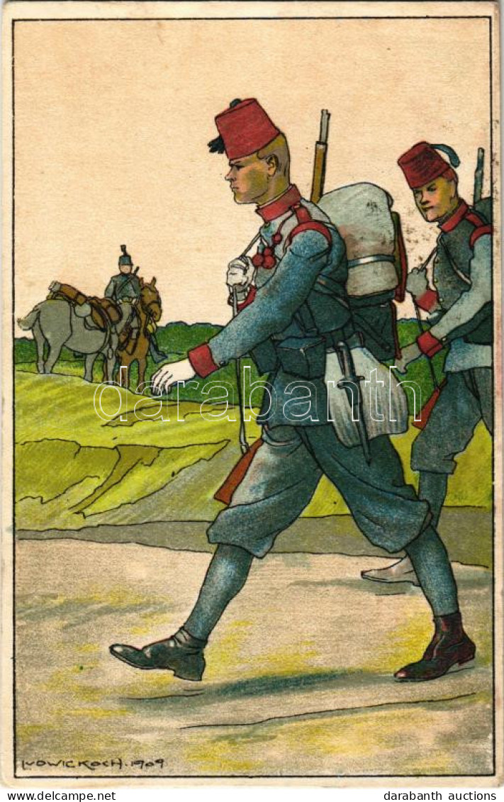 * T3 Bosnyák Katonák / K.u.K. Military, Bosnian Soldiers. Litho S: Ludwig Koch (ázott / Wet Damage) - Ohne Zuordnung