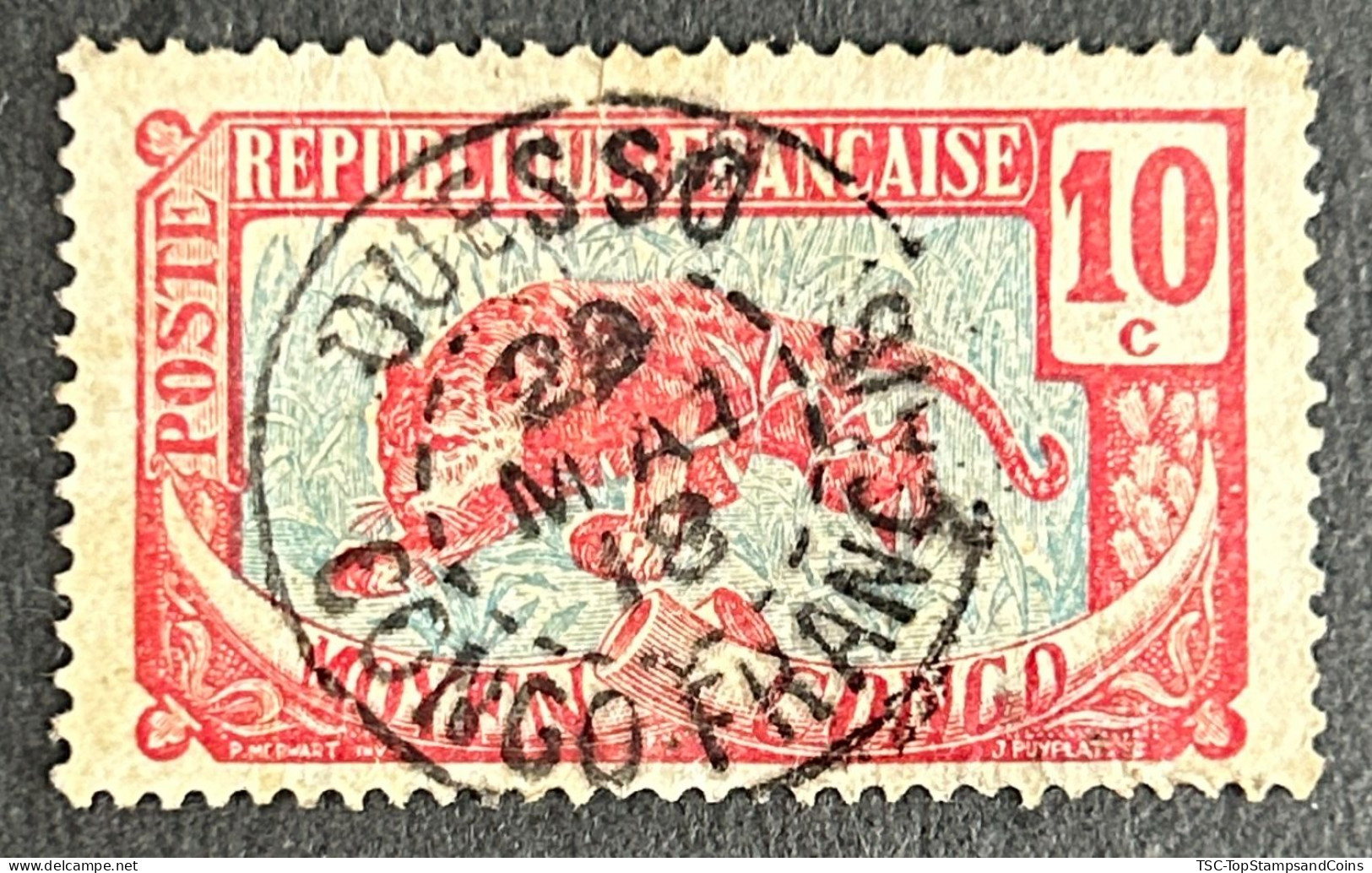 FRCG052UC - Leopard - 10 C Used Stamp - Middle Congo - 1907 - Oblitérés