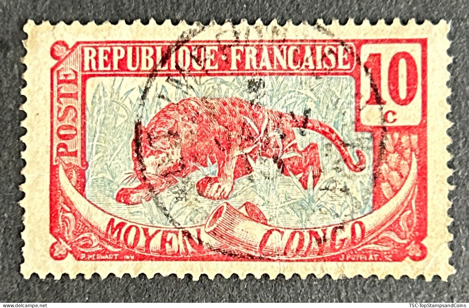 FRCG052UD - Leopard - 10 C Used Stamp - Middle Congo - 1907 - Gebruikt