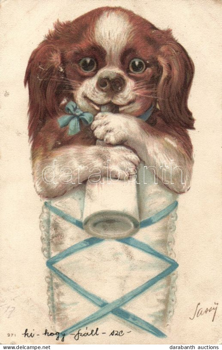 T2/T3 1899 Dog Baby With Feeding Bottle, Litho S: Sassy (EK) - Ohne Zuordnung