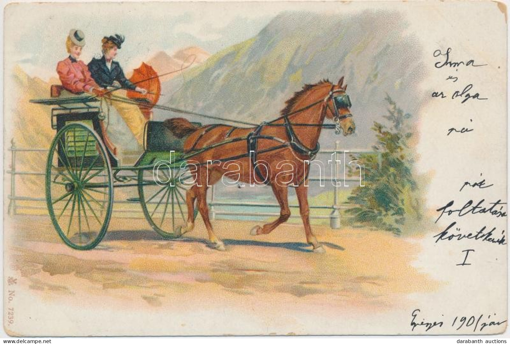 T2/T3 Ladies On Horse Carriage, No. 7239. Litho - Unclassified