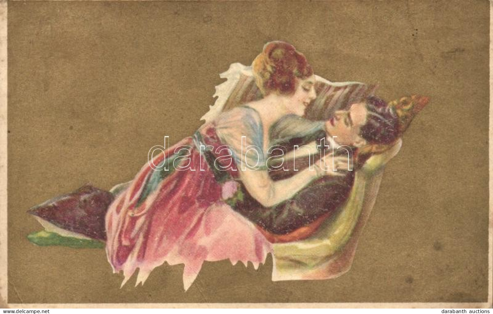 T3 Gold Italian Art Postcard, Romantic Couple, Anna & Gasparini 18-1. (fl) - Ohne Zuordnung