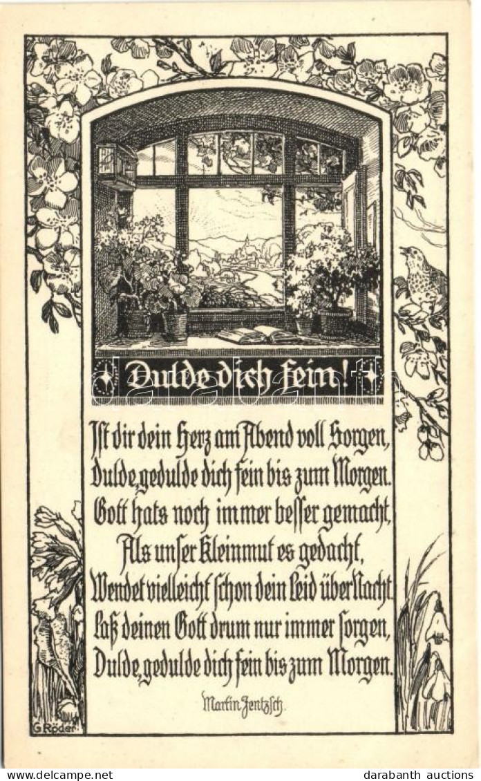 ** T1/T2 Dulde Dich Sein / Floral Postcard, Poem By Martin Jentzsch, Emil Müller's Verlag Nr. 212. - Ohne Zuordnung