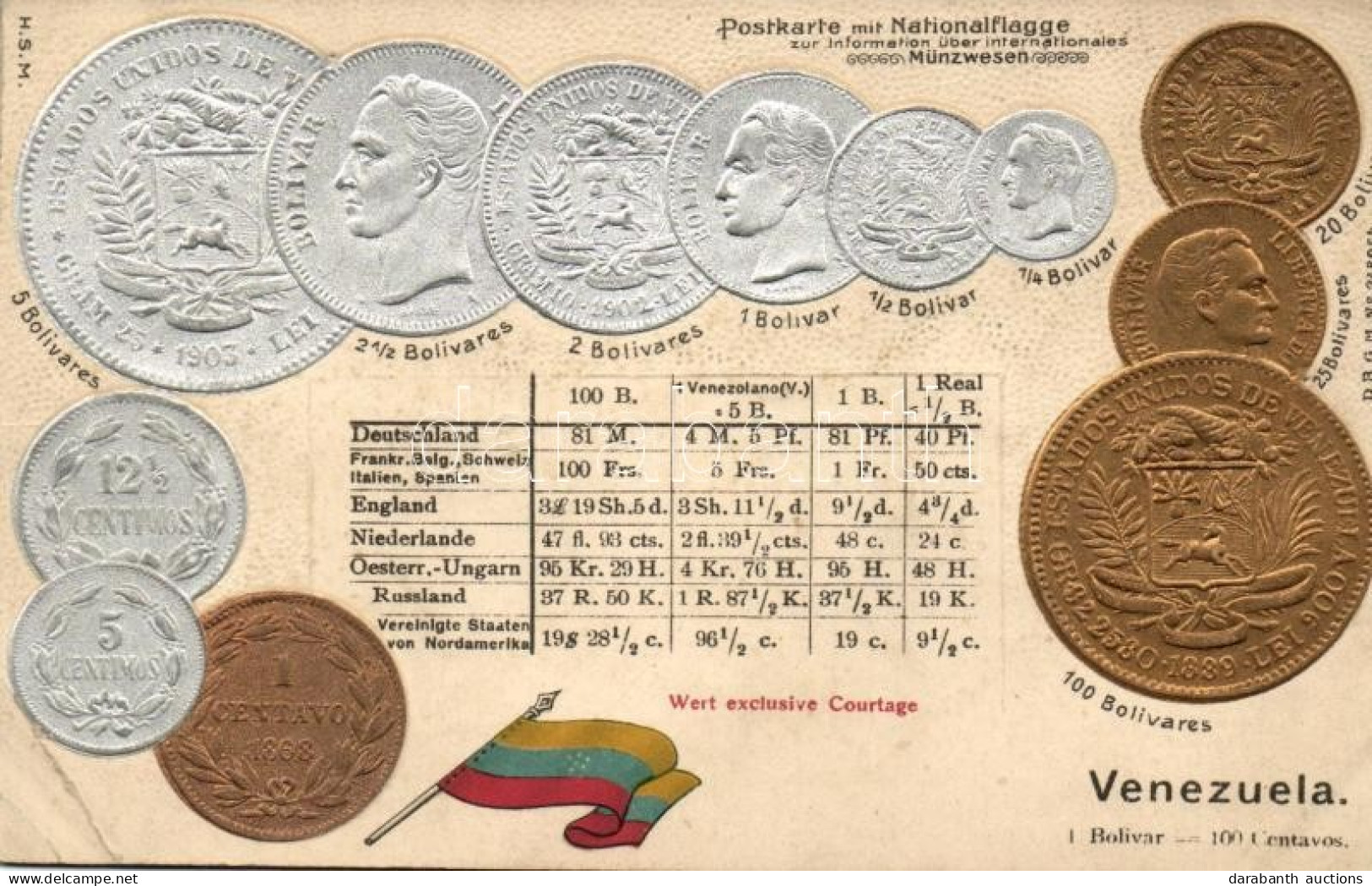 ** T3 Venezuelan Set Of Coins, Flag, Emb. Litho (wet Damage) - Non Classés