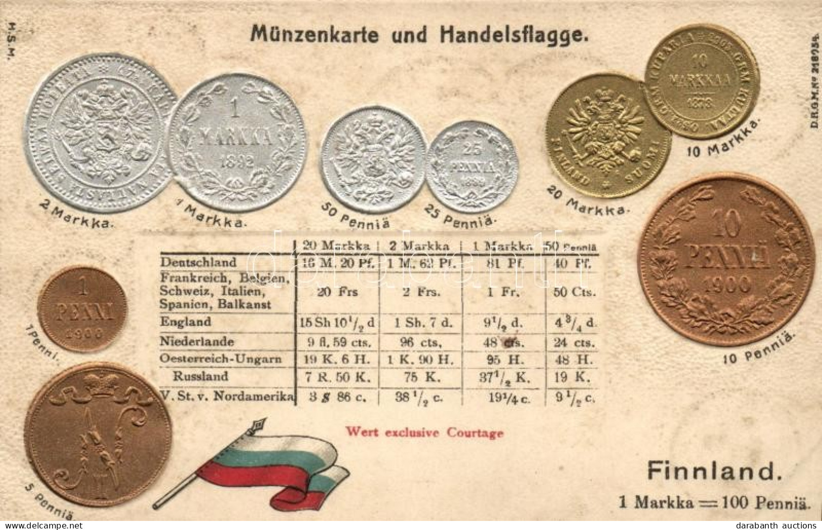 ** T3 Finnish Set Of Coins, Flag, Emb. Litho (wet Damage) - Ohne Zuordnung