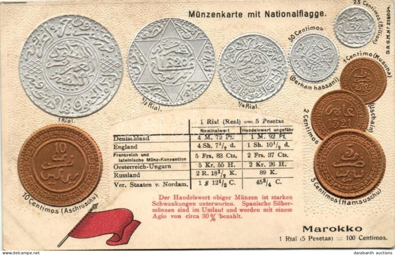 ** T3/T4 Moroccan, Set Of Coins, Flag, Emb. Litho (wet Damage) - Non Classés