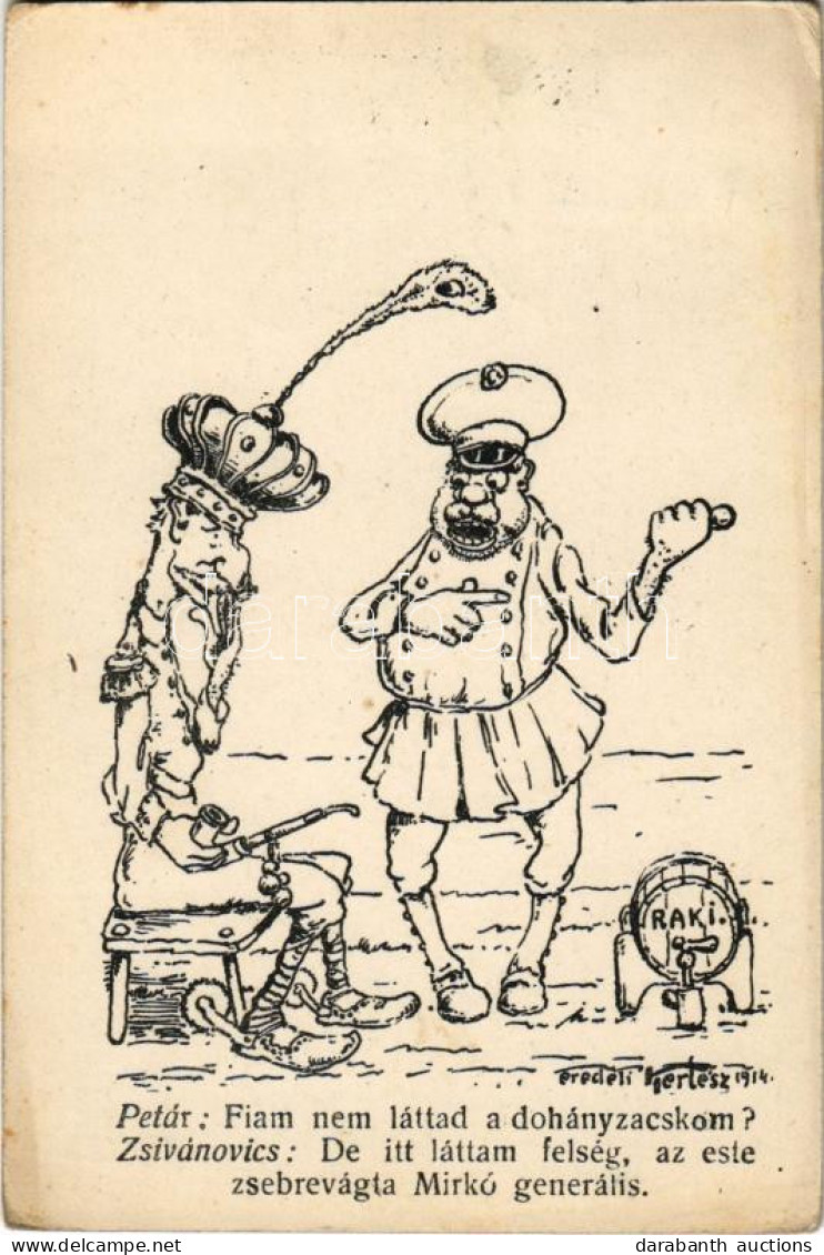 T2/T3 1914 Petár és Zsivánovics - I. Péter Szerb Király, Humoros Karikatúra, Szerbellenes Propaganda / WWI Anti-Serbian  - Ohne Zuordnung