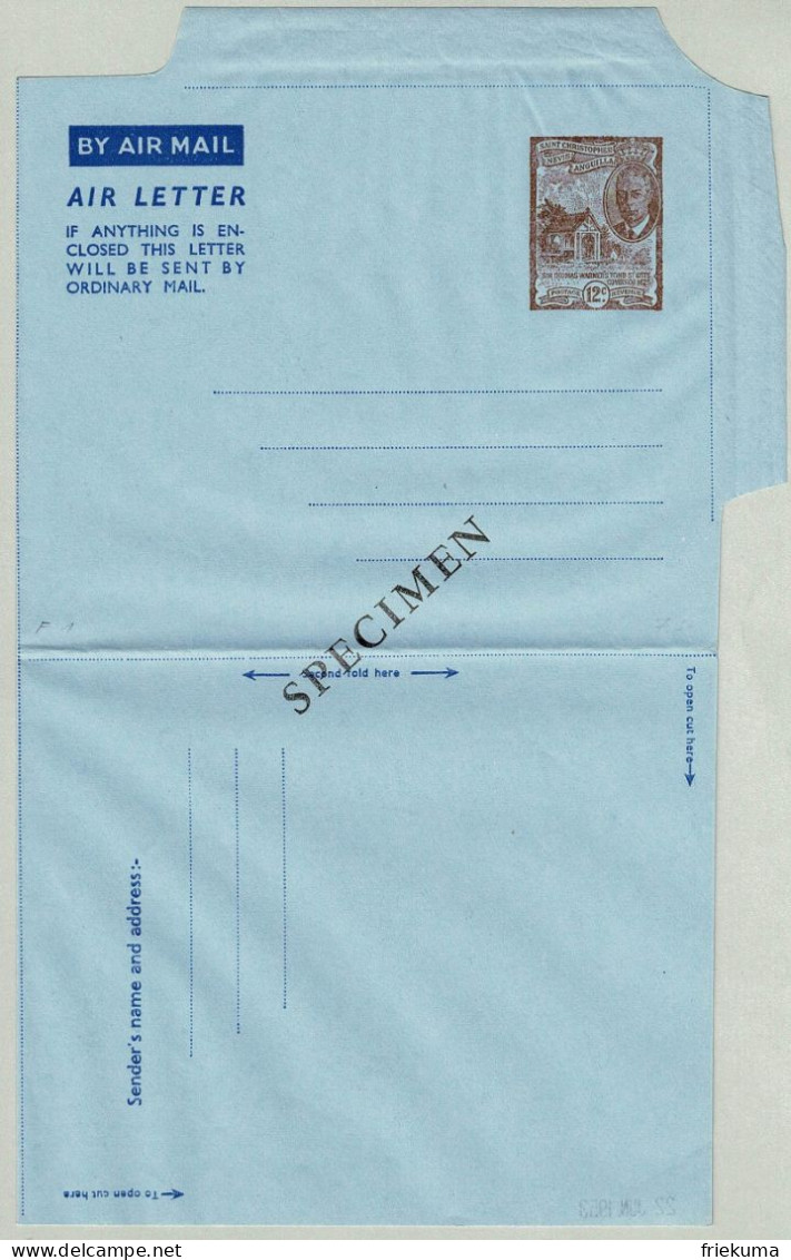 Saint Christopher Nevis Anguilla, SPECIMEN Air Letter, Grabkapelle / Chapelle Funéraire / Tomb Chapel - St.Christopher-Nevis & Anguilla (...-1980)