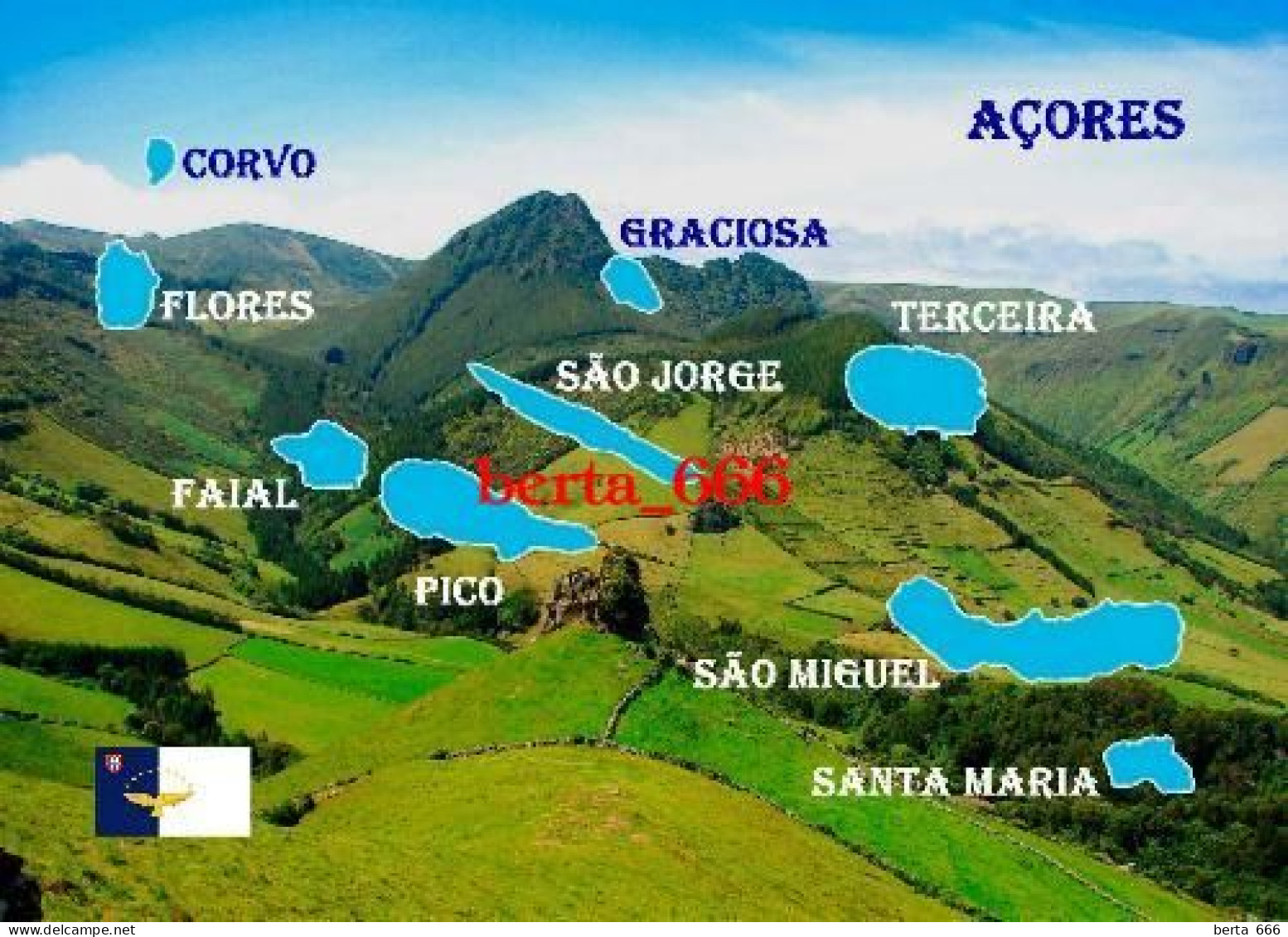 Portugal * Açores * Azores Islands Map New Postcard * Carte Geographique * Landkarte - Açores