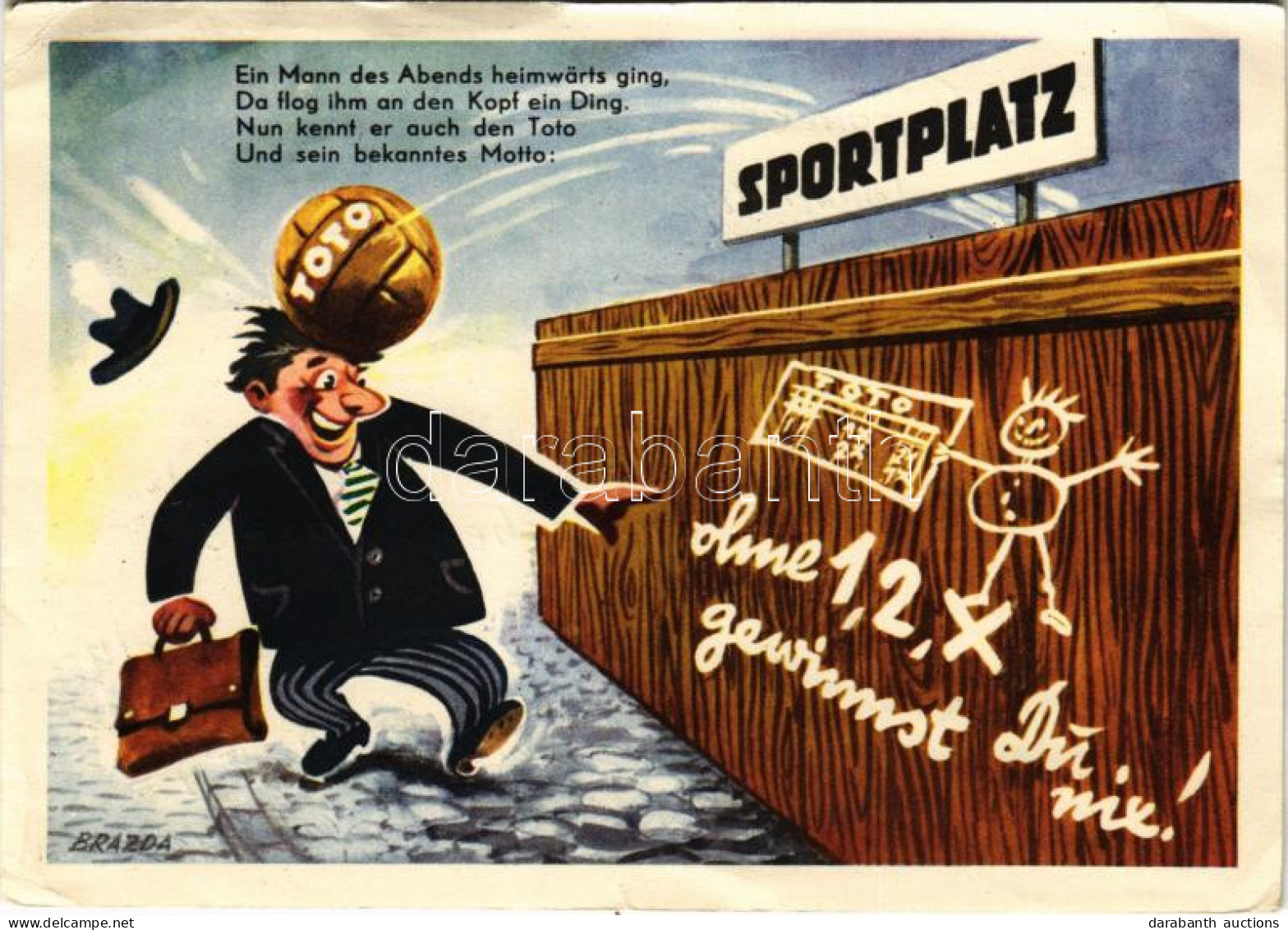 T3 1955 Ohne 1, 2, X Gewinnst Du Nix! Toto / Lottery Ticket Advertisement Card S: Brazda + "Wiener Internationale Herbst - Ohne Zuordnung