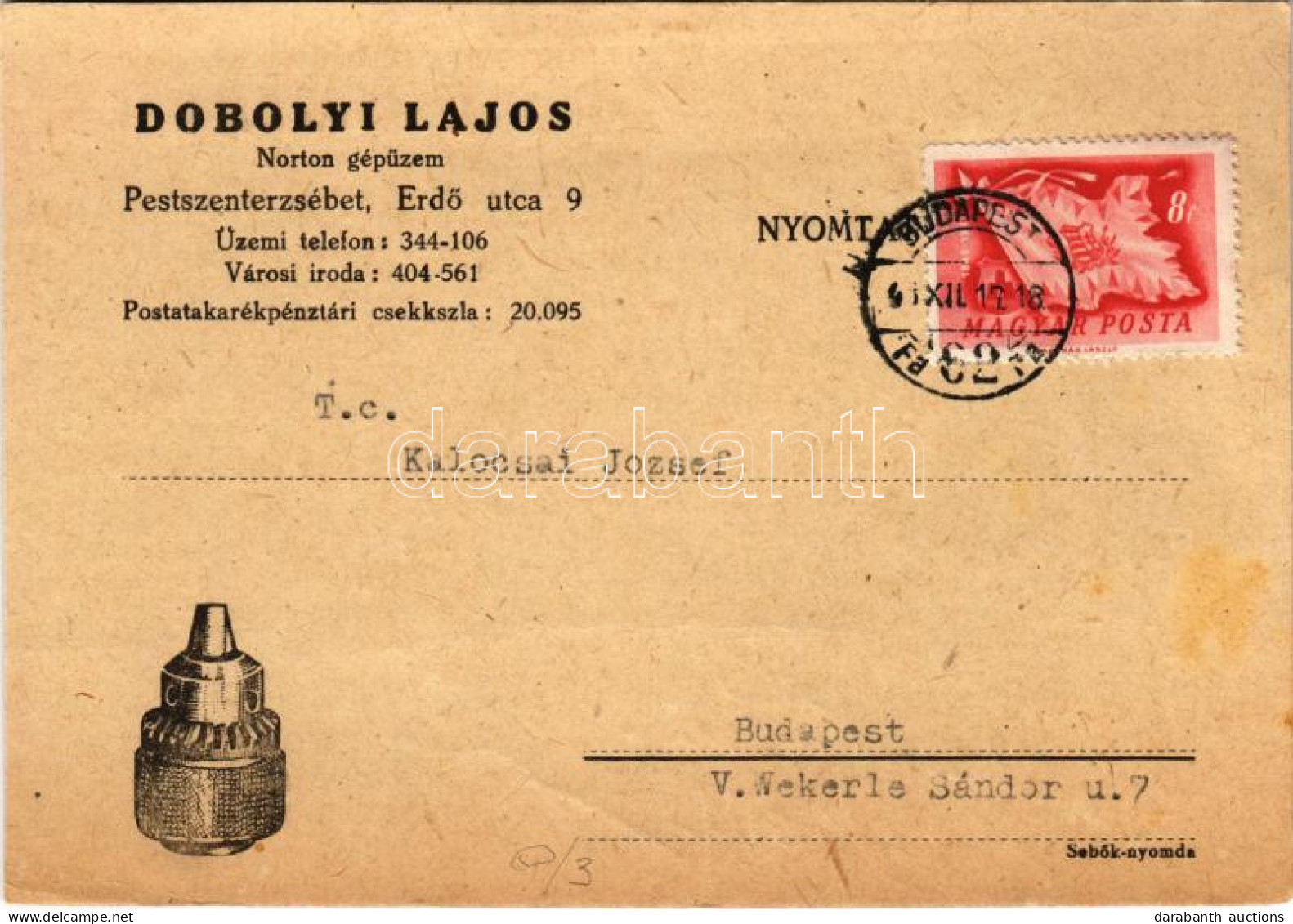 T2/T3 1948 Dobolyi Lajos Norton Gépüzem Reklámja. Budapest XX. Pestszenterzsébet, Pesterzsébet, Erzsébetfalva; Erdő Utca - Non Classés