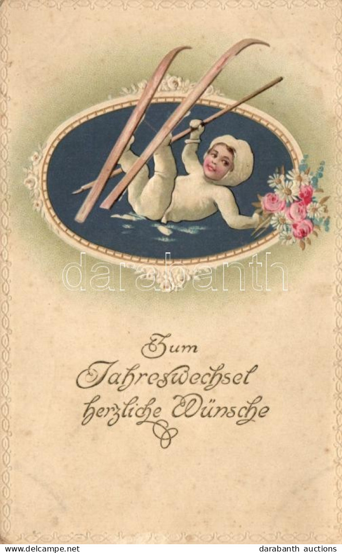 * T2/T3 New Year, Skiing Child, Floral, Erika Nr. 4742. 4. Dessin Emb. Litho - Ohne Zuordnung