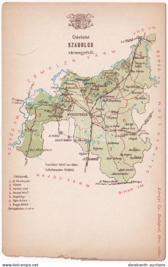 ** T3/T4 Szabolcs Vármegye Térképe. Károlyi Gy. Kiadása / Map Of Szabolcs County (szakadások / Tears) - Zonder Classificatie