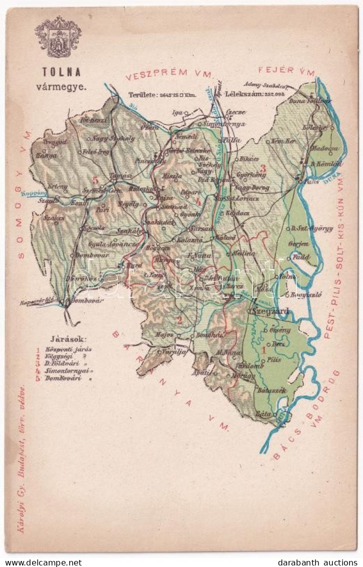 ** T2/T3 Tolna Vármegye Térképe. Károlyi Gy. Kiadása / Map Of Tolna County (EK) - Unclassified