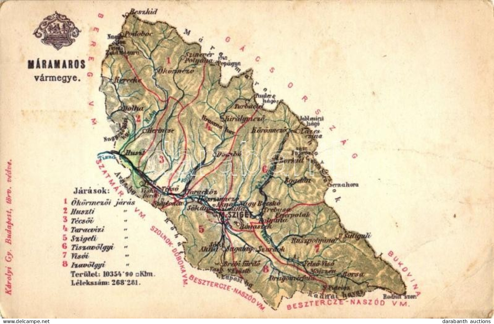 T3/T4 Máramaros Vármegye Térképe / Map Of Máramaros County (fa) - Non Classés