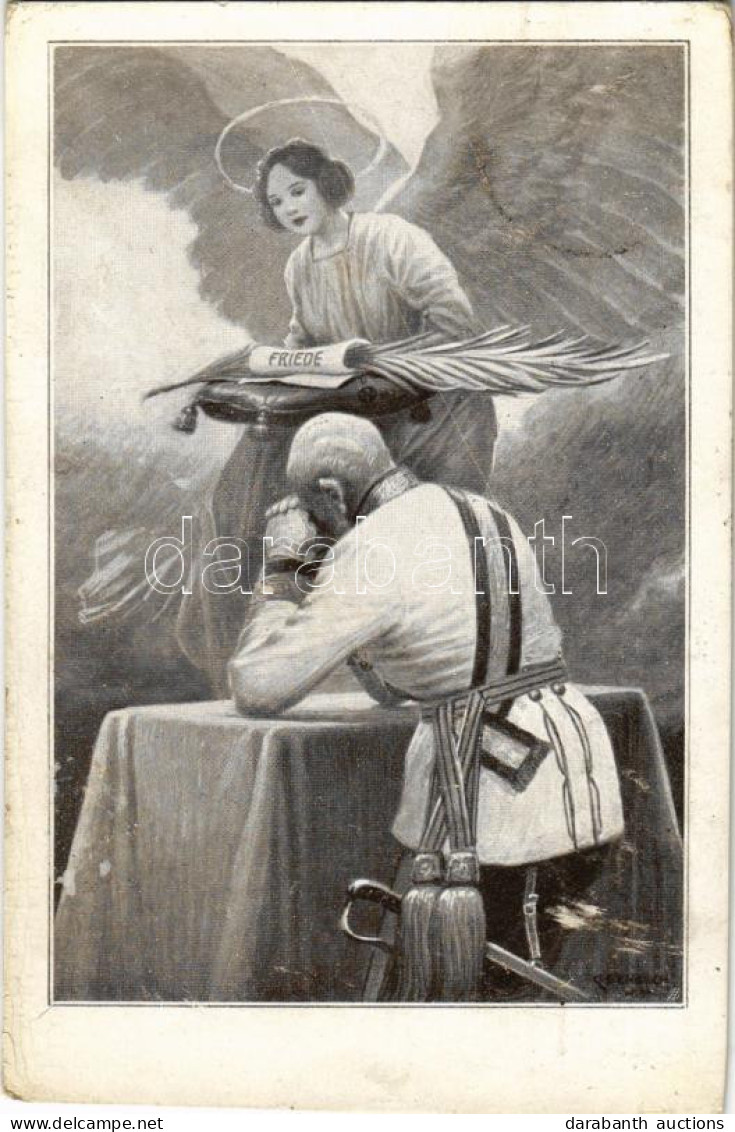 T2/T3 1916 Ferenc József Ima Közben, A Béke Angyalával / Franz Joseph I Of Austria Praying S: C. Benesch (EK) - Non Classificati