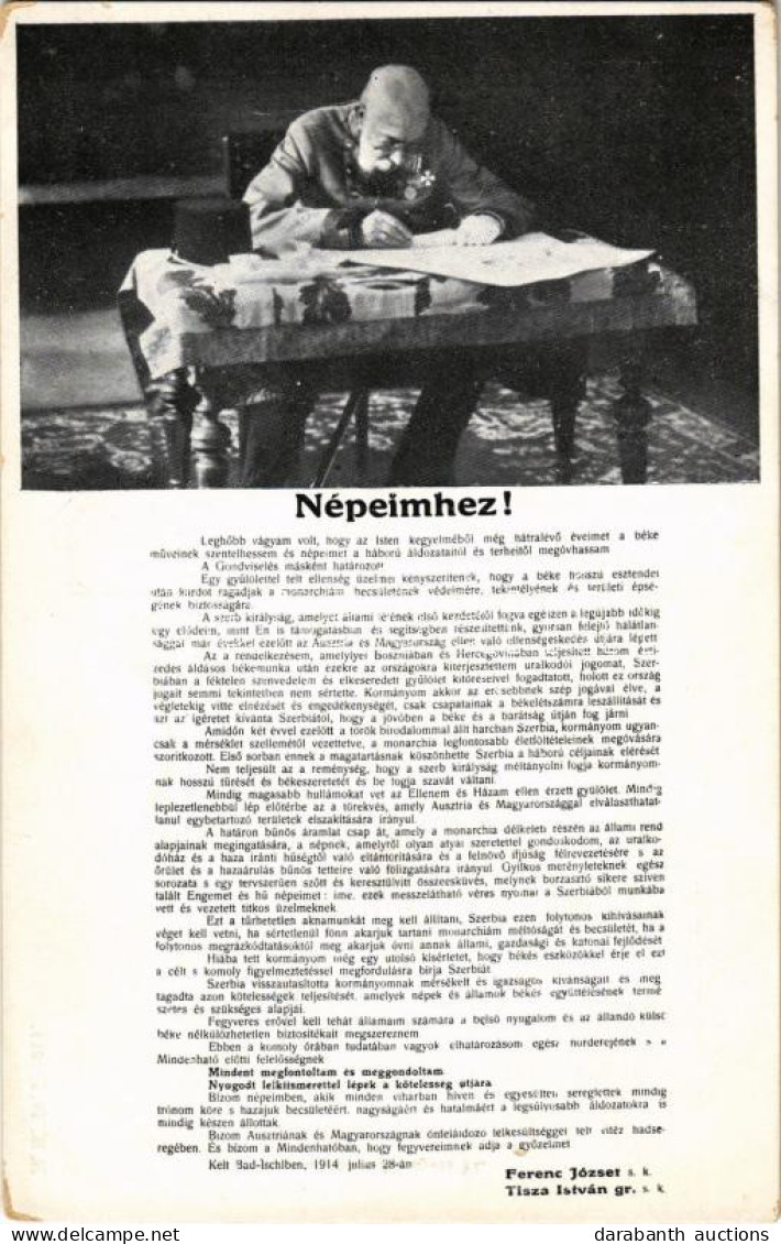 ** T2/T3 Népeimhez! Ferenc József Kiáltványa Az Osztrák-Magyar Monarchia Népeihez A Szerbia Elleni Hadba Lépésről / Fran - Unclassified