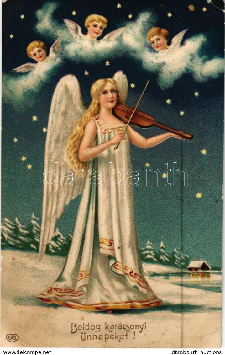 * T2/T3 1910 Boldog Karácsonyi ünnepeket / Christmas Greeting Art Postcard With Angels. EAS. Emb. Litho (EK) - Ohne Zuordnung