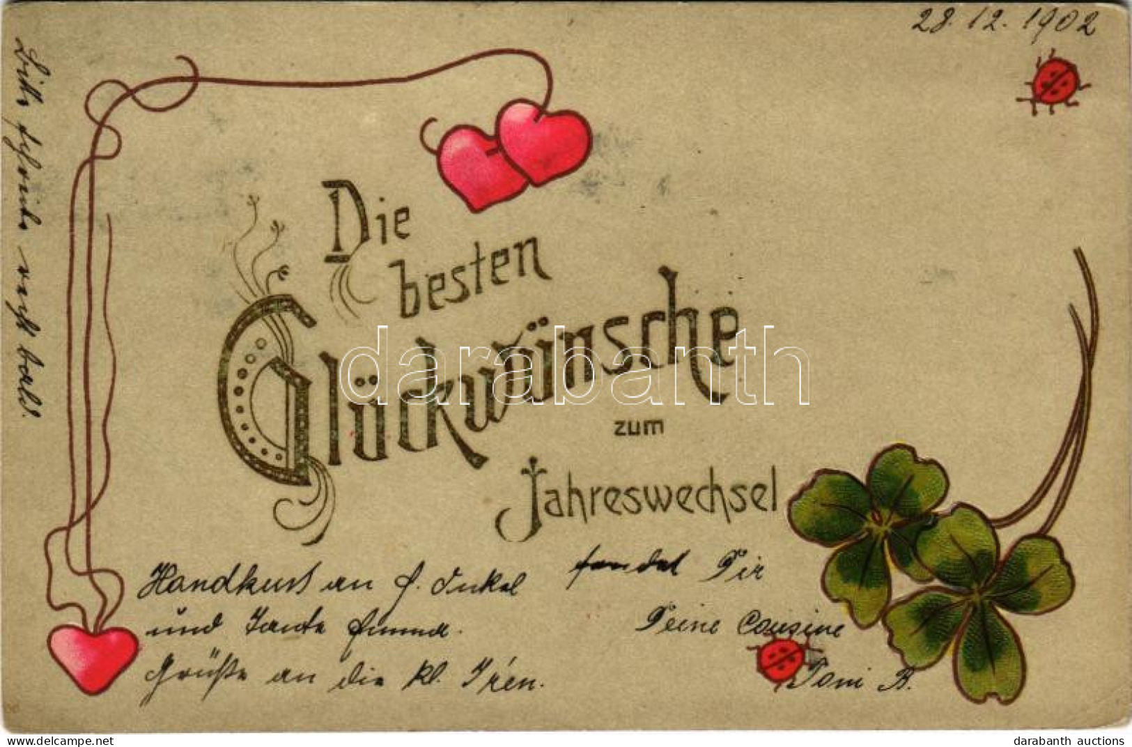 * T3 1902 Die Besten Glückwünsche Zum Jahreswechsel / Boldog új évet! Lóhere / New Year, Clover Emb. Litho (Rb) - Non Classés