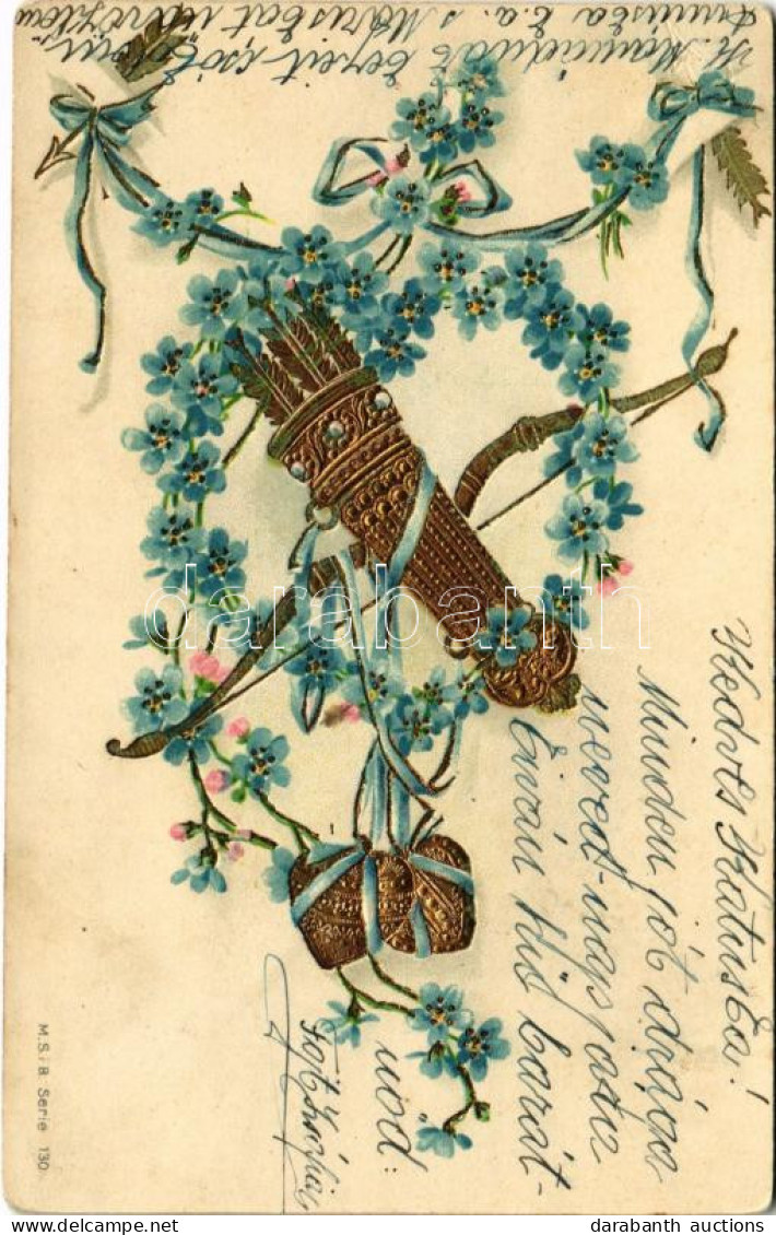 T2/T3 1905 Golden Floral Greeting Card, M.S.i.B. Serie 130. Emb. Litho - Non Classificati