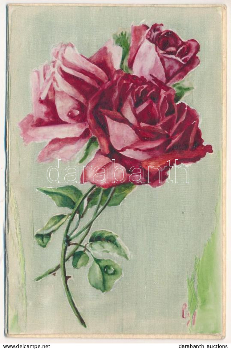 * T2 1920 Rózsa - Kézzel Festett Selyemlap / Rose - Hand-painted Silk Postcard - Unclassified