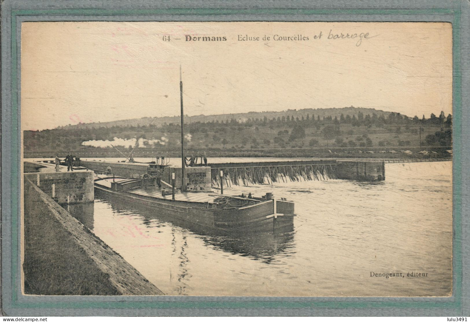 CPA (51) DORMANS - Mots Clés: Canal De Dérivation Du Barrage, Chemin De Halage, écluse , Péniche - 1917 - Dormans