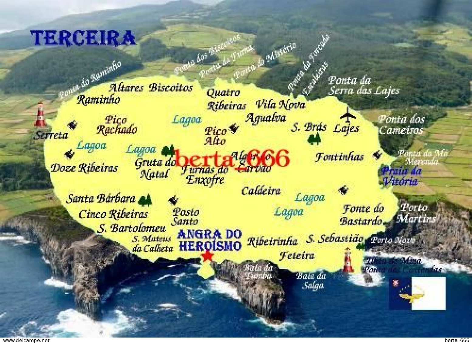 Portugal * Azores * Terceira Island Map New Postcard * Carte Geographique * Landkarte - Açores