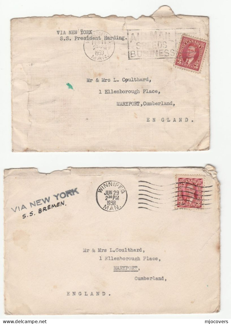 1937 - 1939 Ships RMS  AQUITANIA, SS BREMEN, SS PRESIDENT HARDING Covers CANADA To GB Stamps Ship Cover - Cartas & Documentos