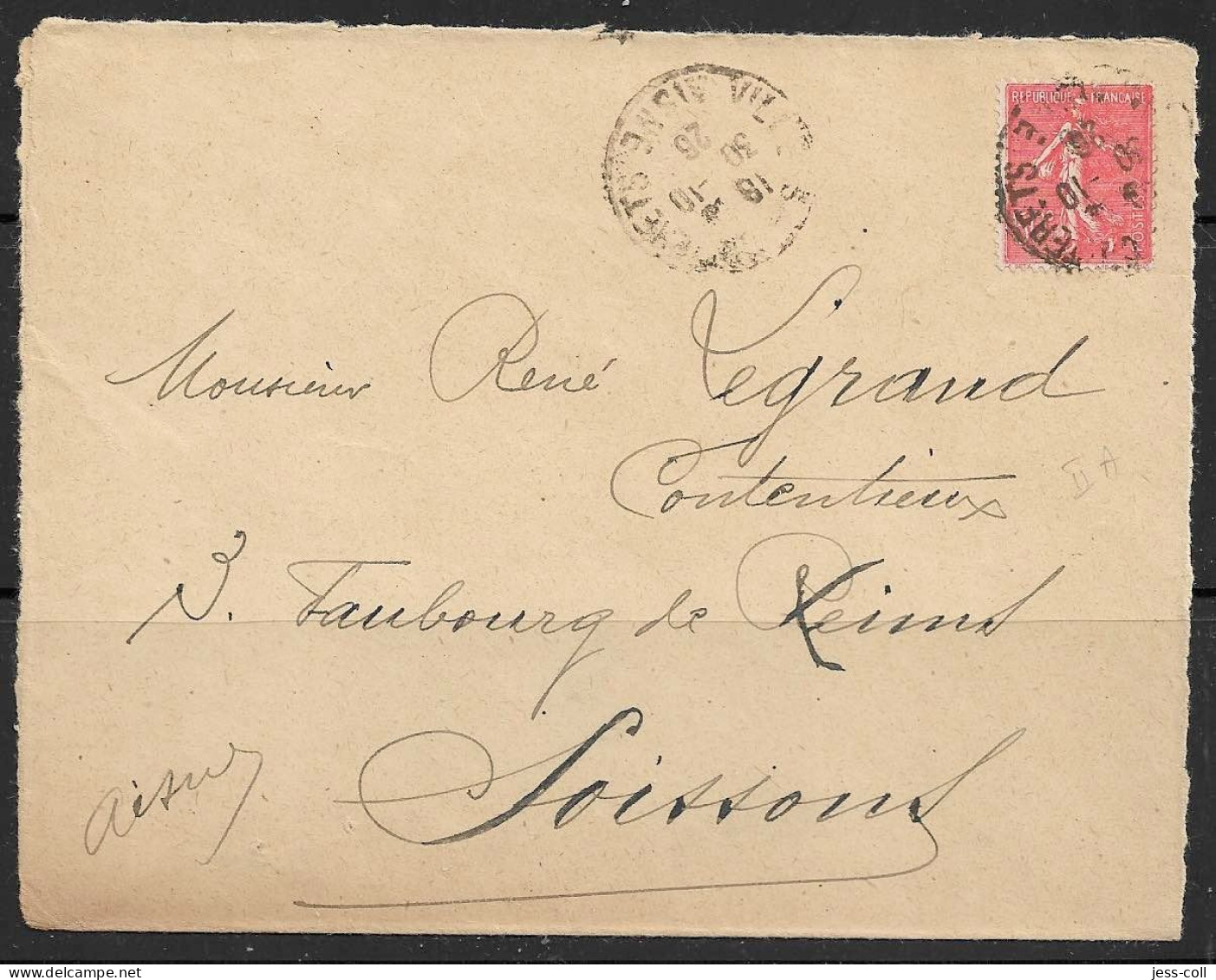 Yvert 199 50 C Rouge Type IIA - Seul Sur Lettre - 1903-60 Semeuse Lignée