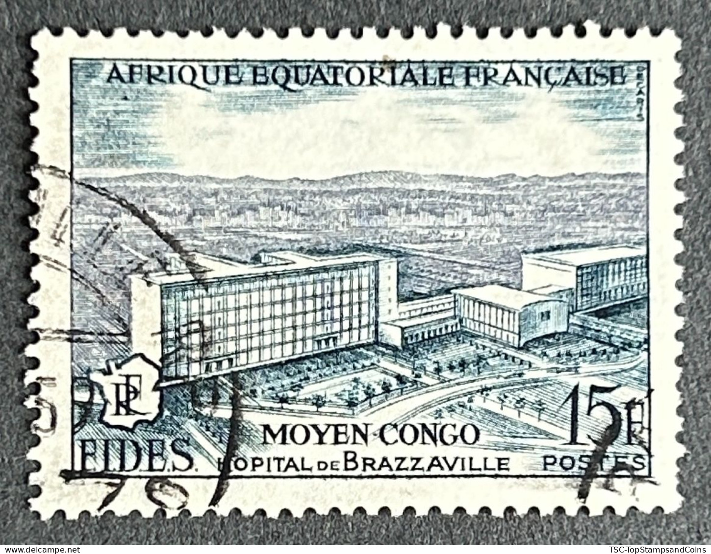 FRAEQ0234U2 - FIDES - Brazzaville Hospital - Middle Congo - 15 F Used Stamp - AEF - 1956 - Oblitérés