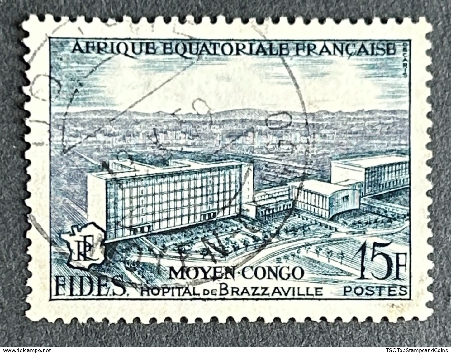 FRAEQ0234U3 - FIDES - Brazzaville Hospital - Middle Congo - 15 F Used Stamp - AEF - 1956 - Usados