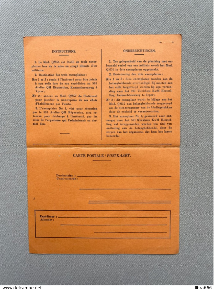 1960 - JOACHUM Pierre, Leuven - FICHE D'EVACUATION D'HABILLEMENT  / 1 Gpt Comb BPS 4 BSD - Documenti