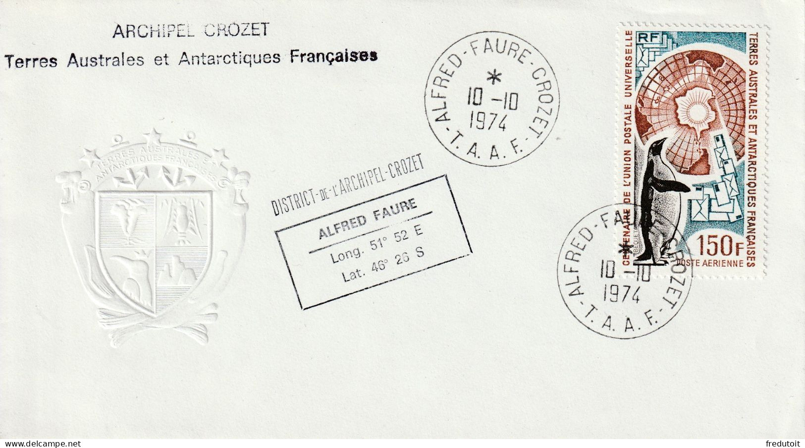 FDC - TAAF - PA N°37  (1974) Centenaire De L'U.P.U - FDC