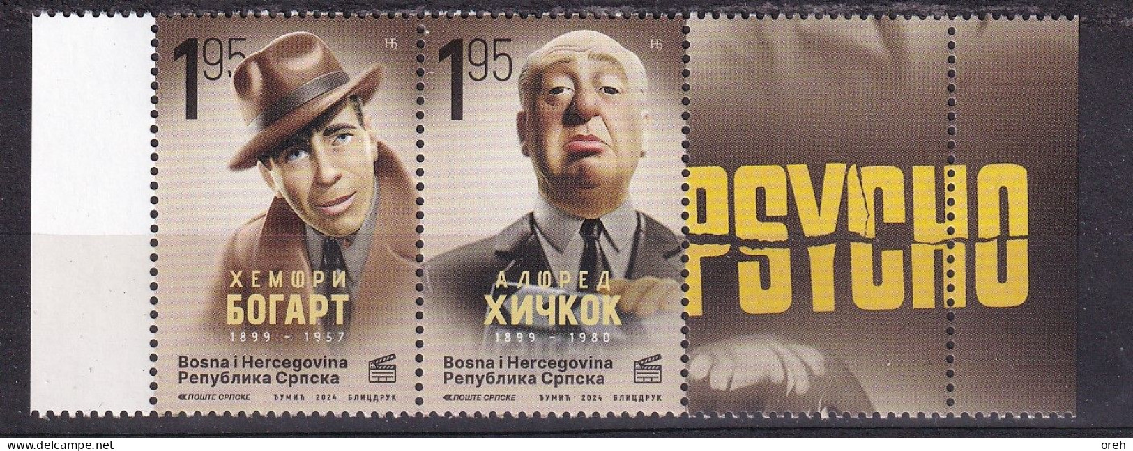 BOSNIA AND HERZEGOVINA 2024,FILM,CINEMA,BOGART,HITCHOCK,PSYCHO,WIGNETTE,,,MNH - Bosnie-Herzegovine