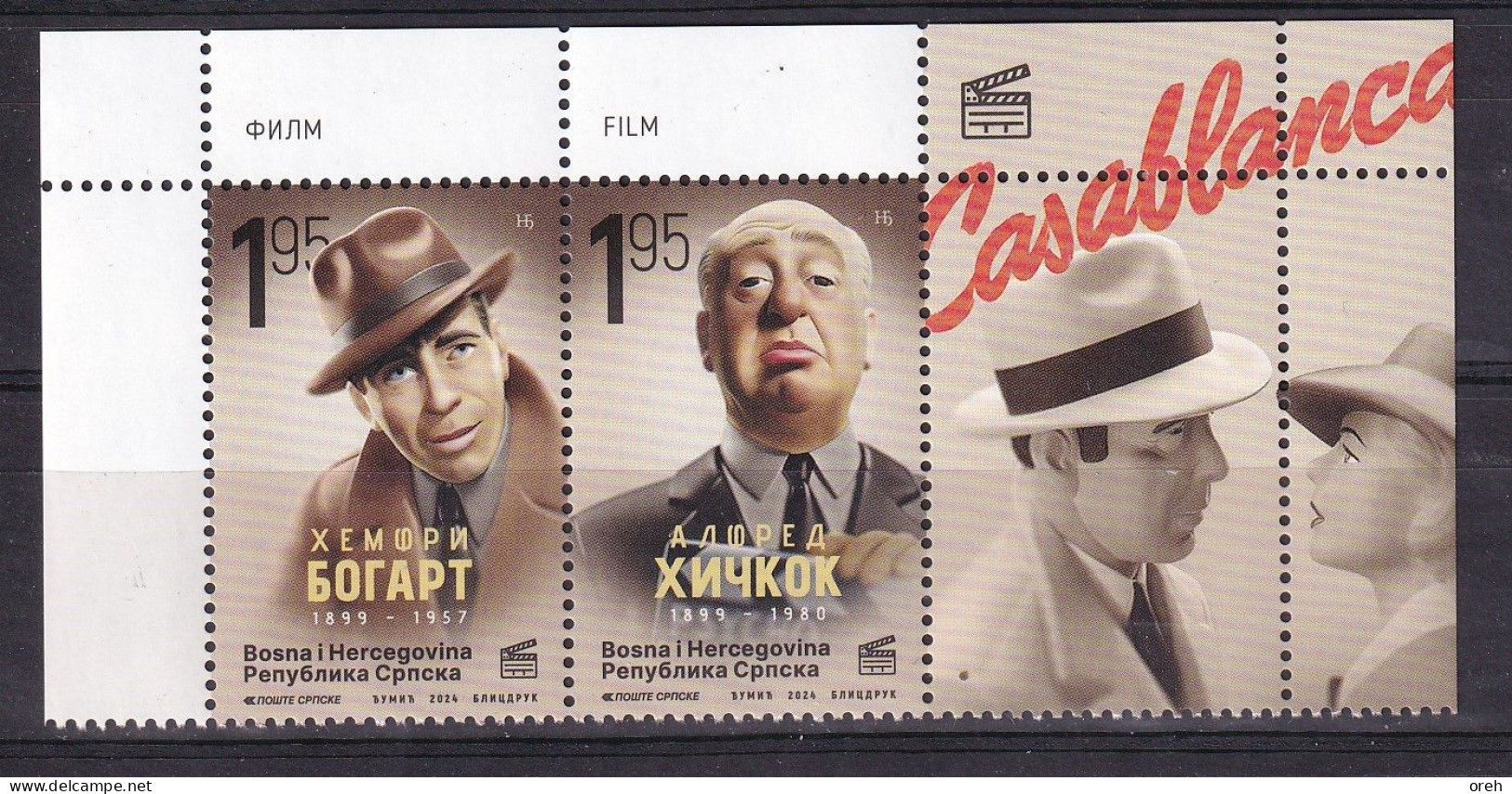 BOSNIA AND HERZEGOVINA 2024,FILM,ACTORS,CINEMA,BOGART,HITCHOCK,CASABLANCA,WIGNETTE,MNH - Bosnie-Herzegovine