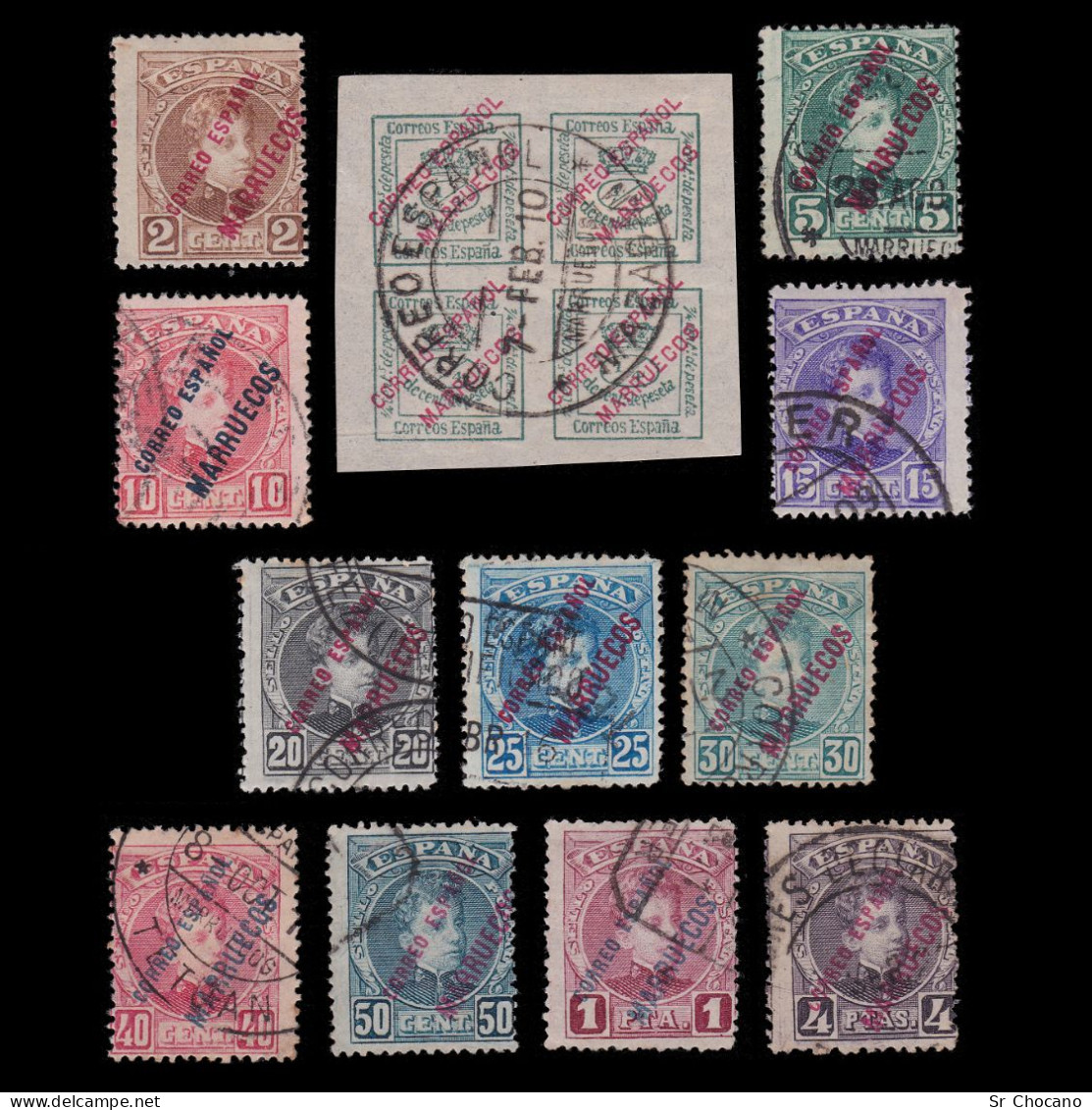 España.MARRUECOS.1903-09.Lote 12 Matasello.Edifil.1-12 - Maroc Espagnol