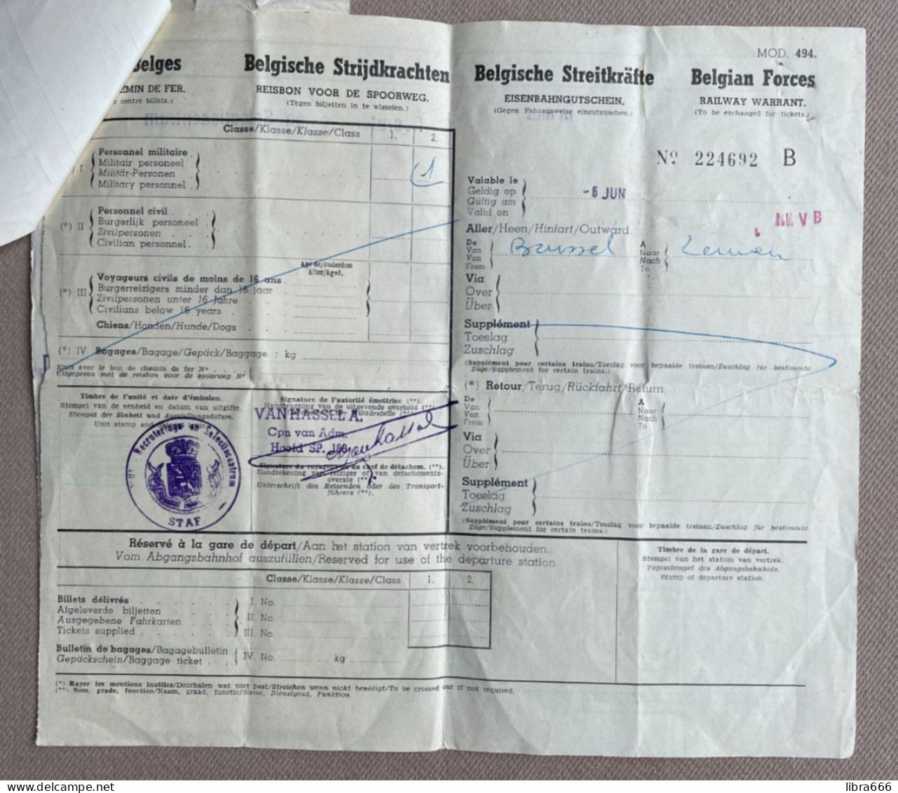 ABL 1958 (3 X) Militair - MARSBEVEL - REISBON VOOR DE SPOORWEG - BESLISSING OVER DE GESCHIKTHEID  Pierre JOACHUM, Leuven - Documenti