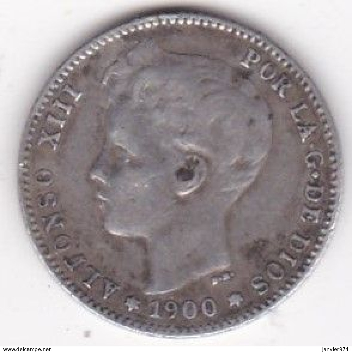 Espagne , 1 Peseta 1900 SM.V . Alfonso XII , En Argent, KM# 706 - First Minting