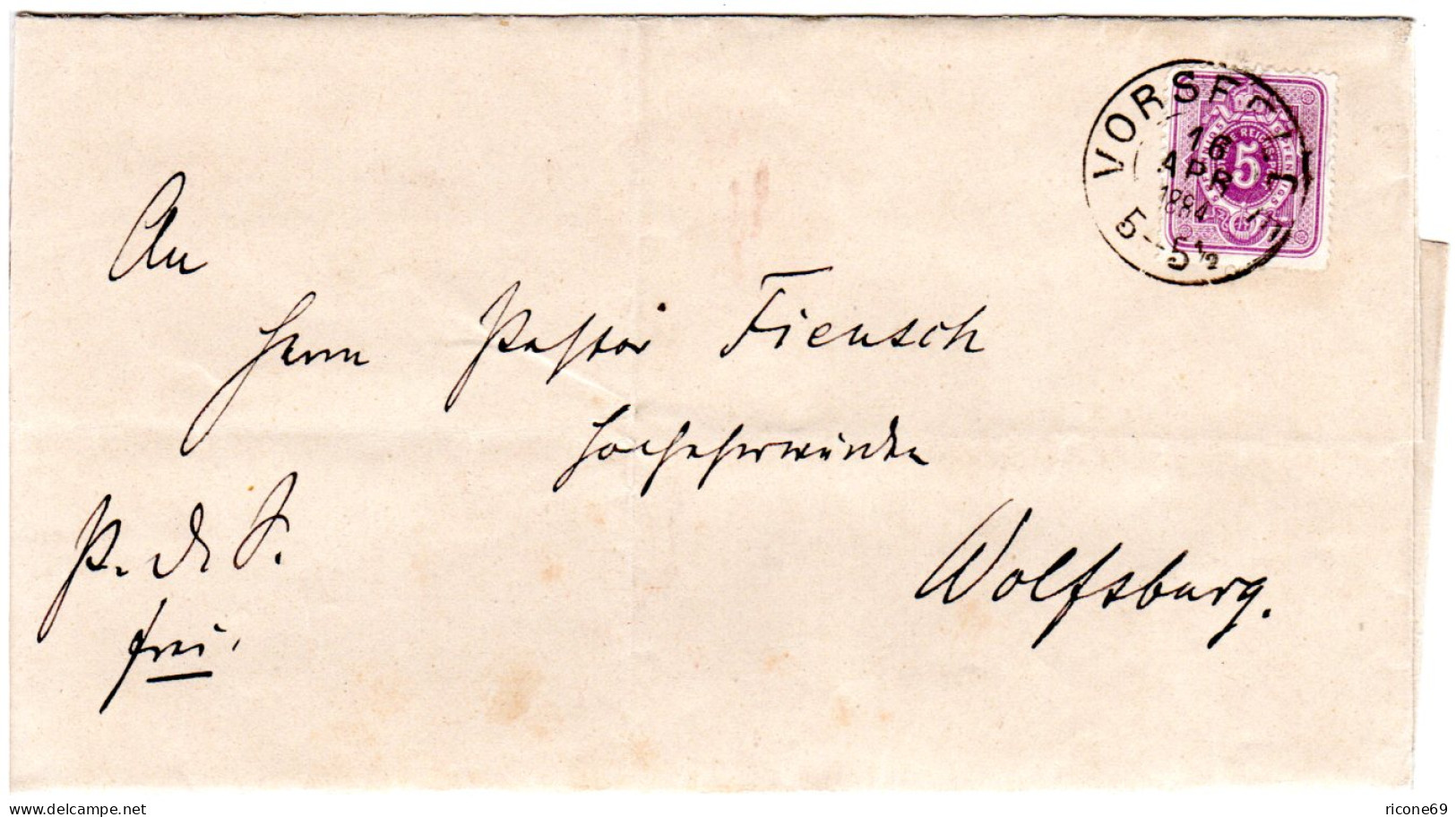 DR 1884, Nachverwendeter Braunschweig-K2 VORSFELDE Klar Auf Brief M. 5 Pf. - Braunschweig