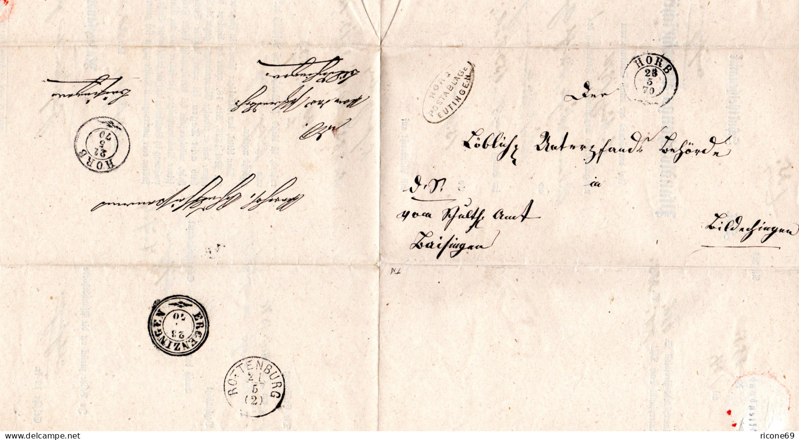 Württemberg 1870, Postablage Eutingen U. Innen K2 Horb Auf Wende Brief  - Brieven En Documenten