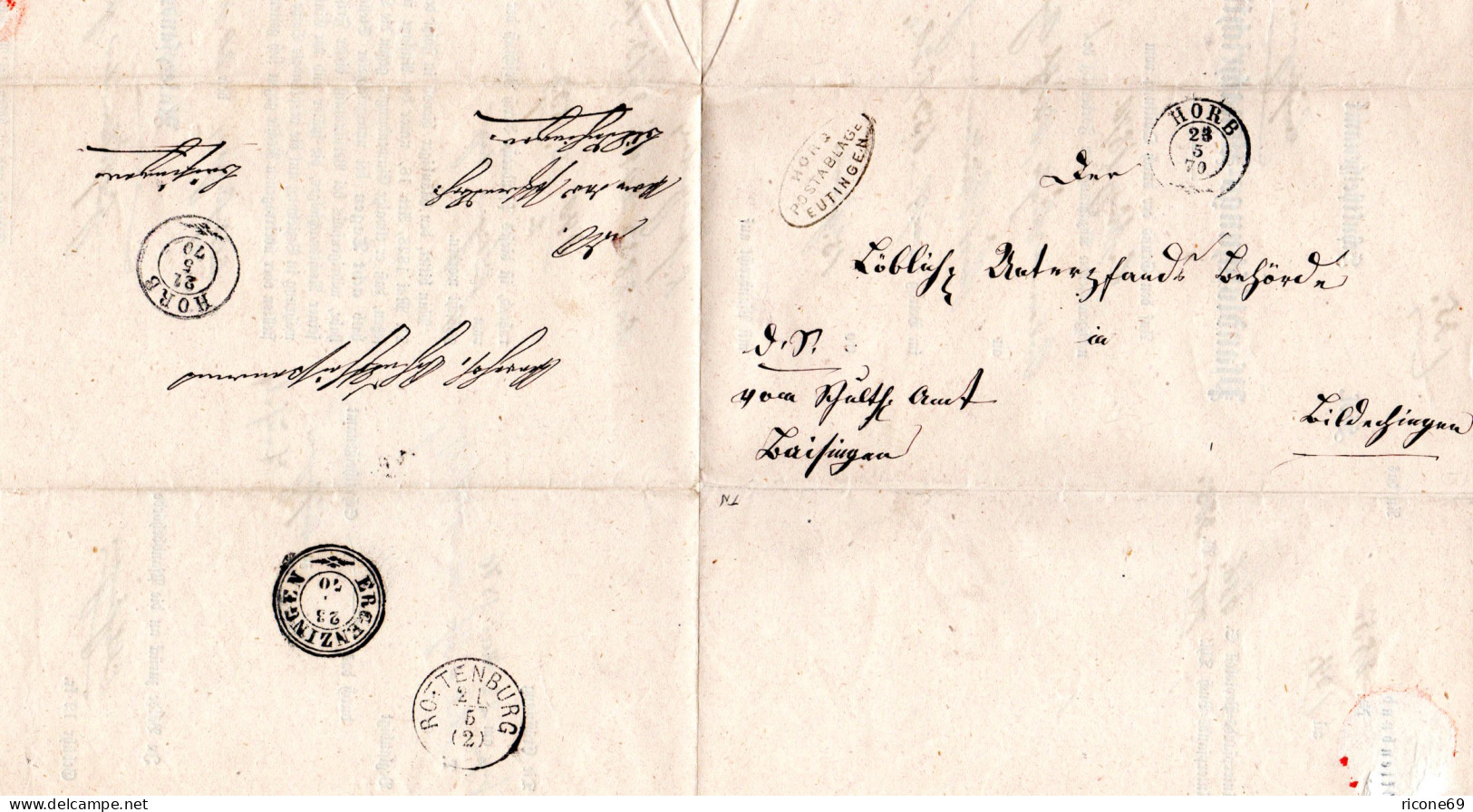 Württemberg 1870, Postablage Eutingen U. Innen K2 Horb Auf Wende Brief  - Lettres & Documents