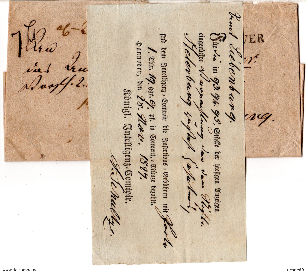 1827, L1 Hannover Auf Nachnahme Brief N. Liebenburg M. Angehefteter Quittung  - Hanover