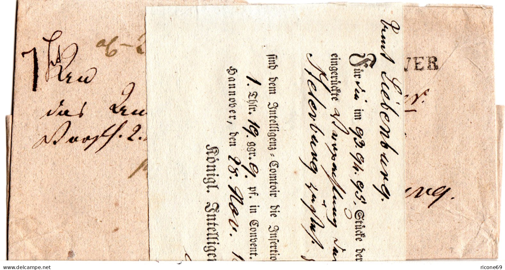 1827, L1 Hannover Auf Nachnahme Brief N. Liebenburg M. Angehefteter Quittung  - Hanover