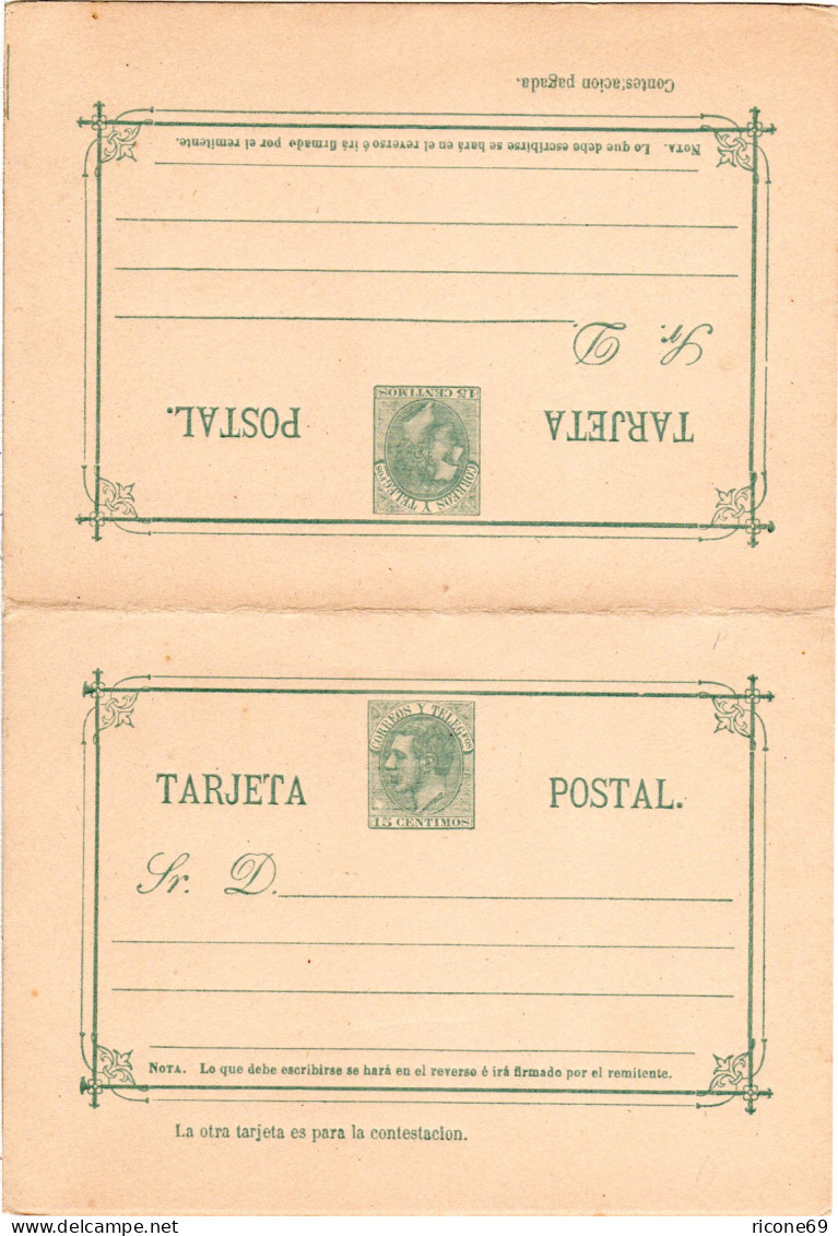 Spanien P 8, Ungebr. 15+15 C. Doppelkarte Ganzsache - Covers & Documents
