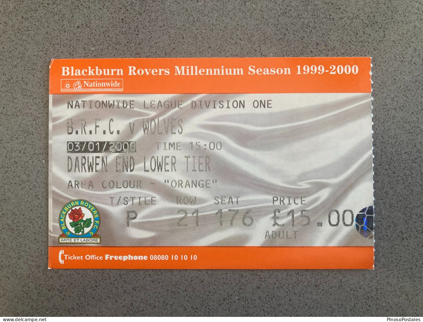 Blackburn Rovers V Wolverhampton Wanderers 1999-00 Match Ticket - Eintrittskarten