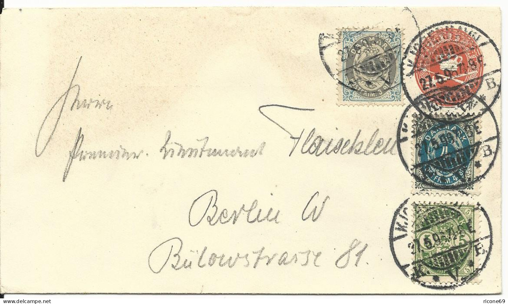 Dänemark 1896, 3+4+5 öre Zusatzfr. Auf 8 öre Ganzsache Brief N. Deutschland - Other & Unclassified