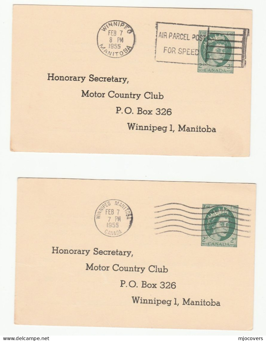 2 X 1955 WINNIPEG MOTOR COUNTRY CLUB  Canada POSTAL STATIONERY CARDS  Cover Car Card - Covers & Documents