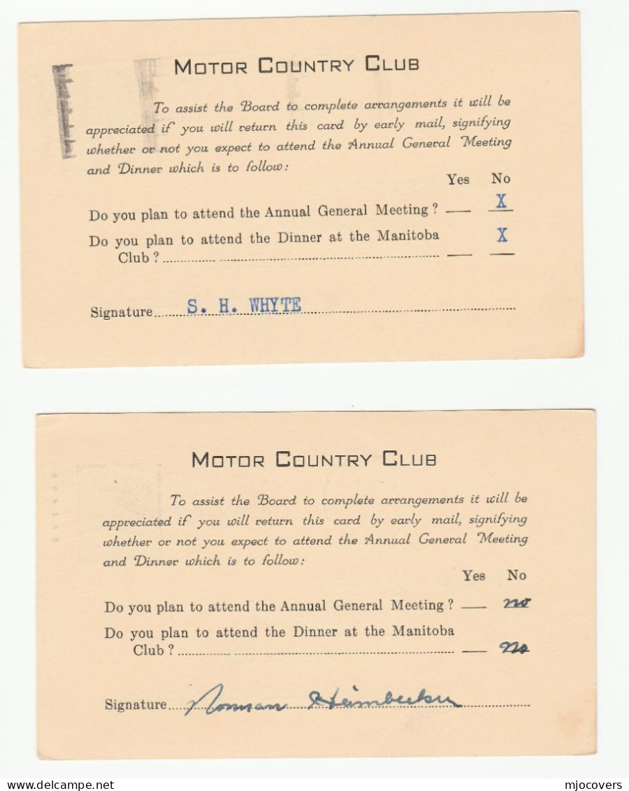 2 X 1955 WINNIPEG MOTOR COUNTRY CLUB  Canada POSTAL STATIONERY CARDS  Cover Car Card - Lettres & Documents
